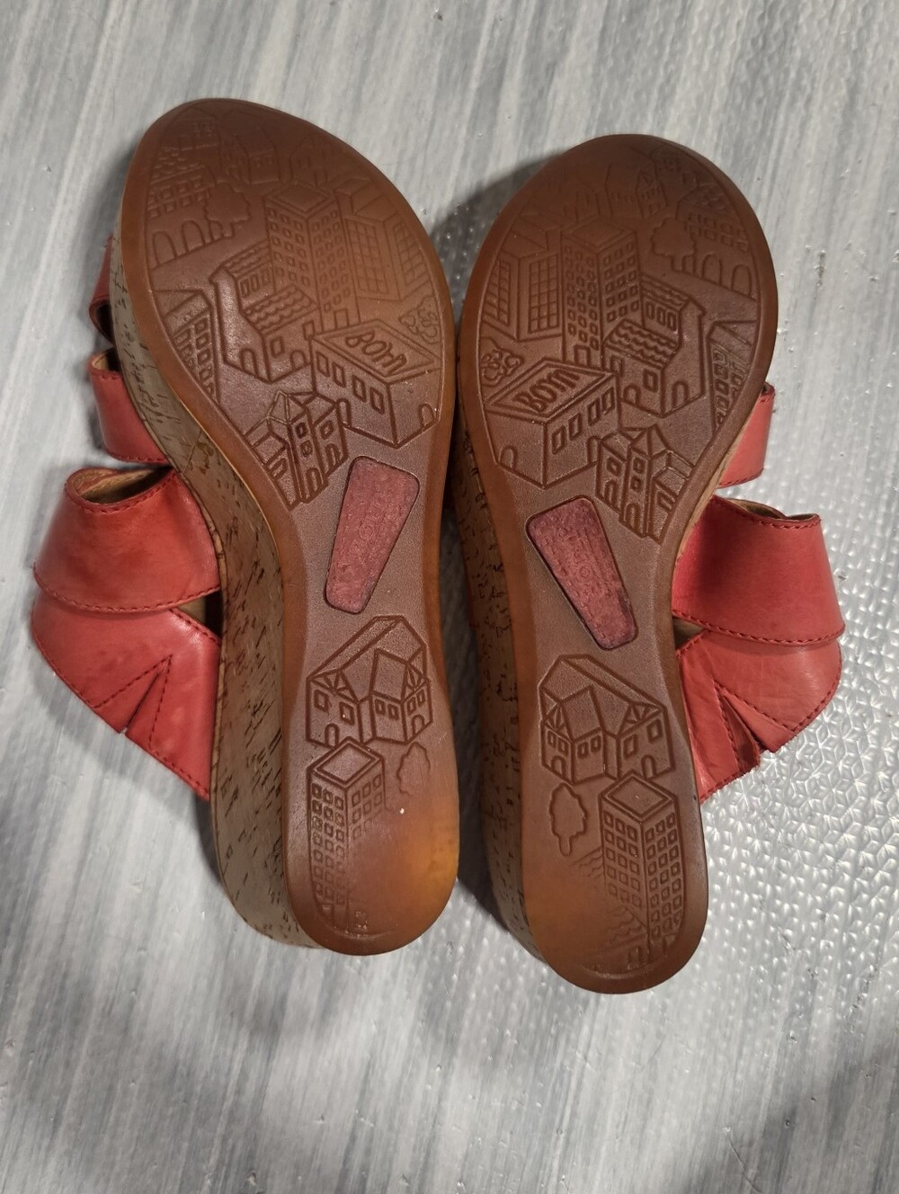 Born Marjorie Cork & Leather Wedge Slip-On Open Toe Sandals Coral Pink Size 7 - Picture 6 of 9